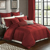 3 Pcs Luxury Box Pleated Duvet Set - Red